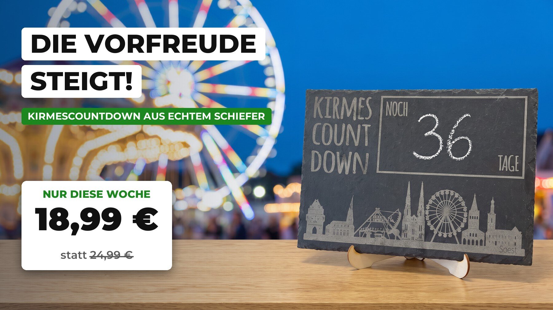 Kirmescountdown Schiefertafel: Die Vorfreude steigt