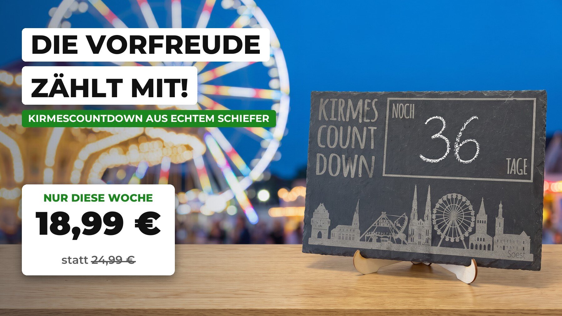 Kirmescountdown Schiefertafel: Die Vorfreude zählt mit