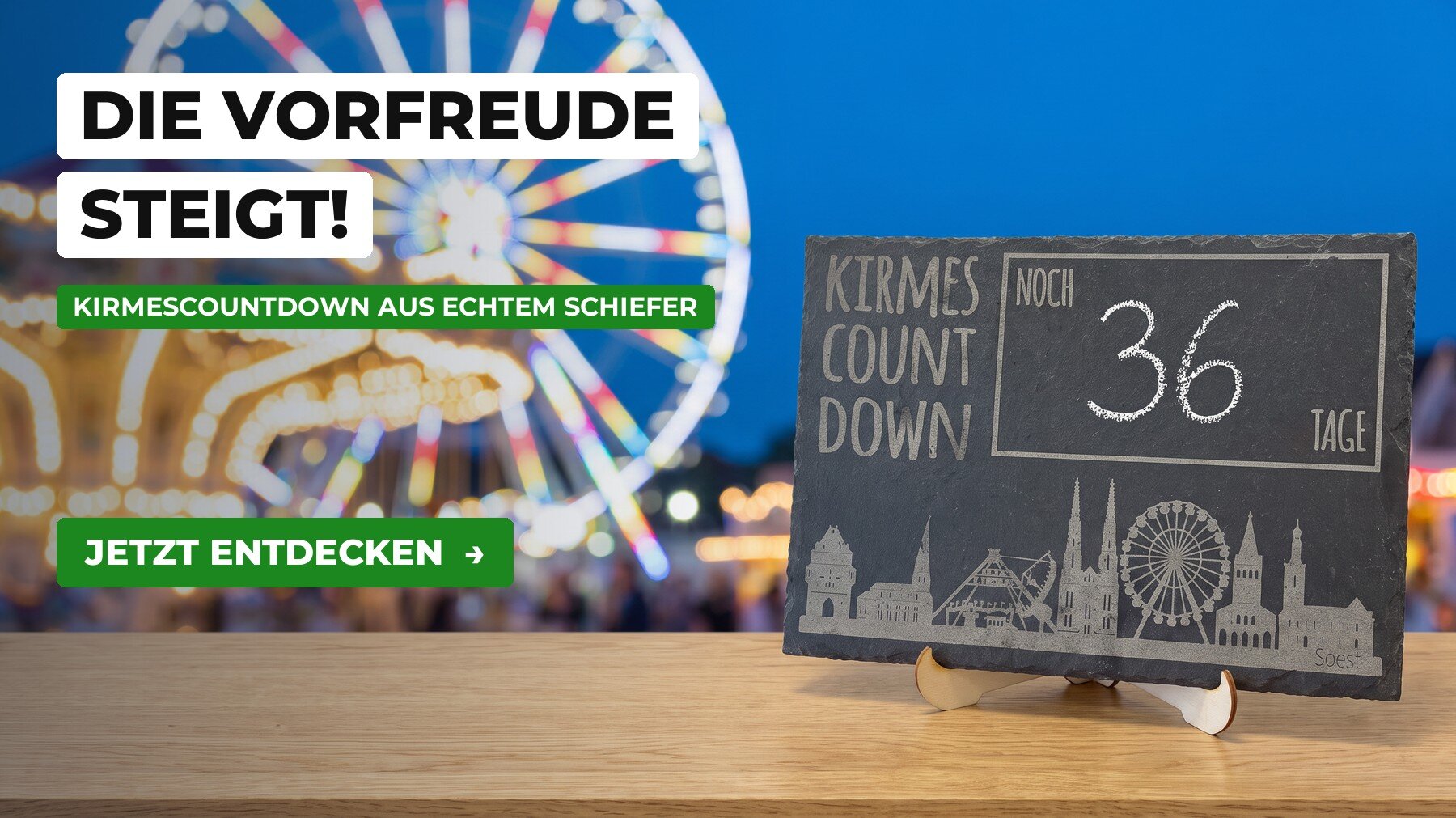 Kirmescountdown Schiefertafel: Die Vorfreude steigt