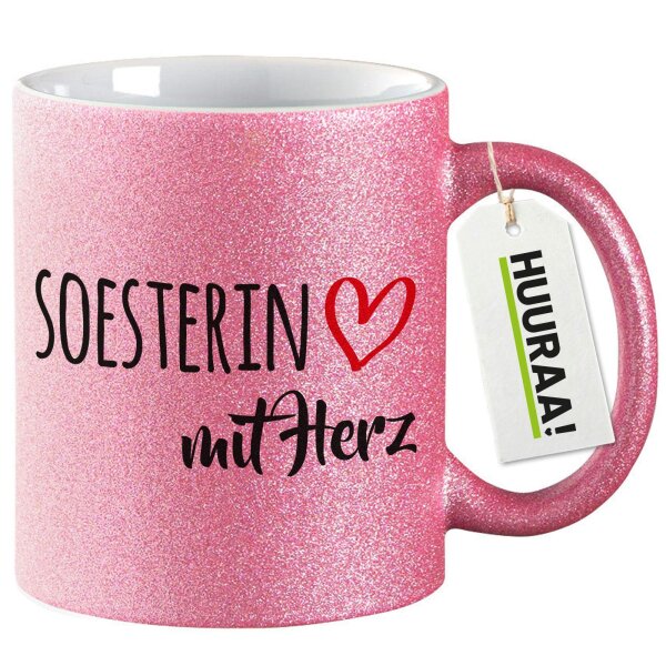 Glitzertasse Soesterin mit Herz 330ml Pink