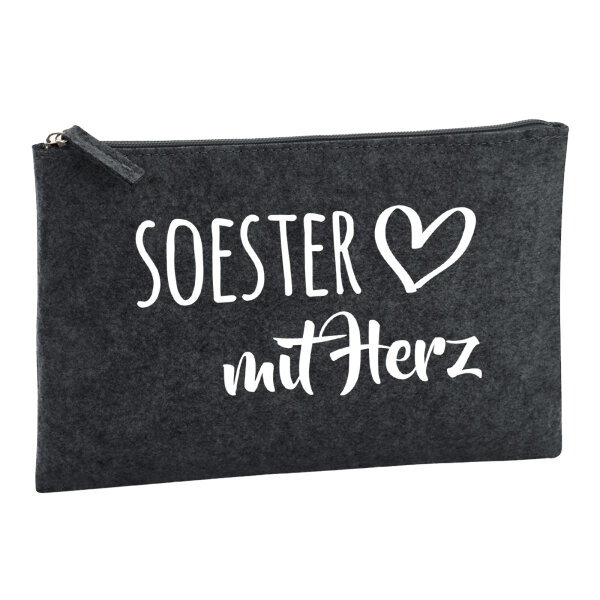 Soester mit Herz Kulturbeutel 1 Liter Filz Charcoal Kosmetiktasche