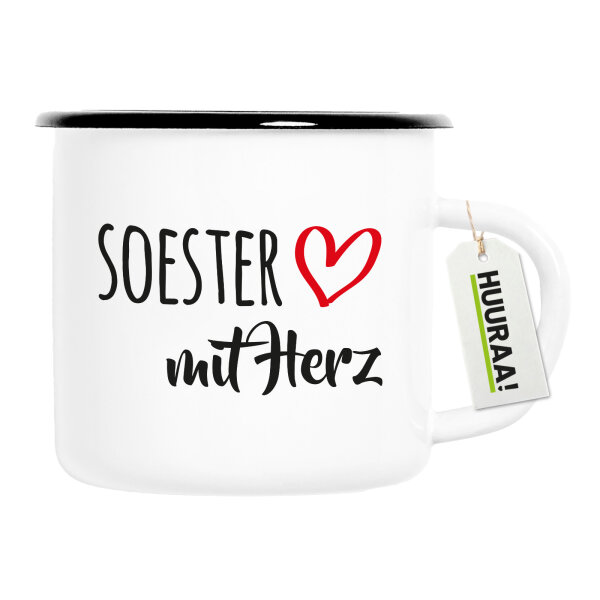Soester mit Herz Emaille Tasse 300ml Vintage Emaille Becher