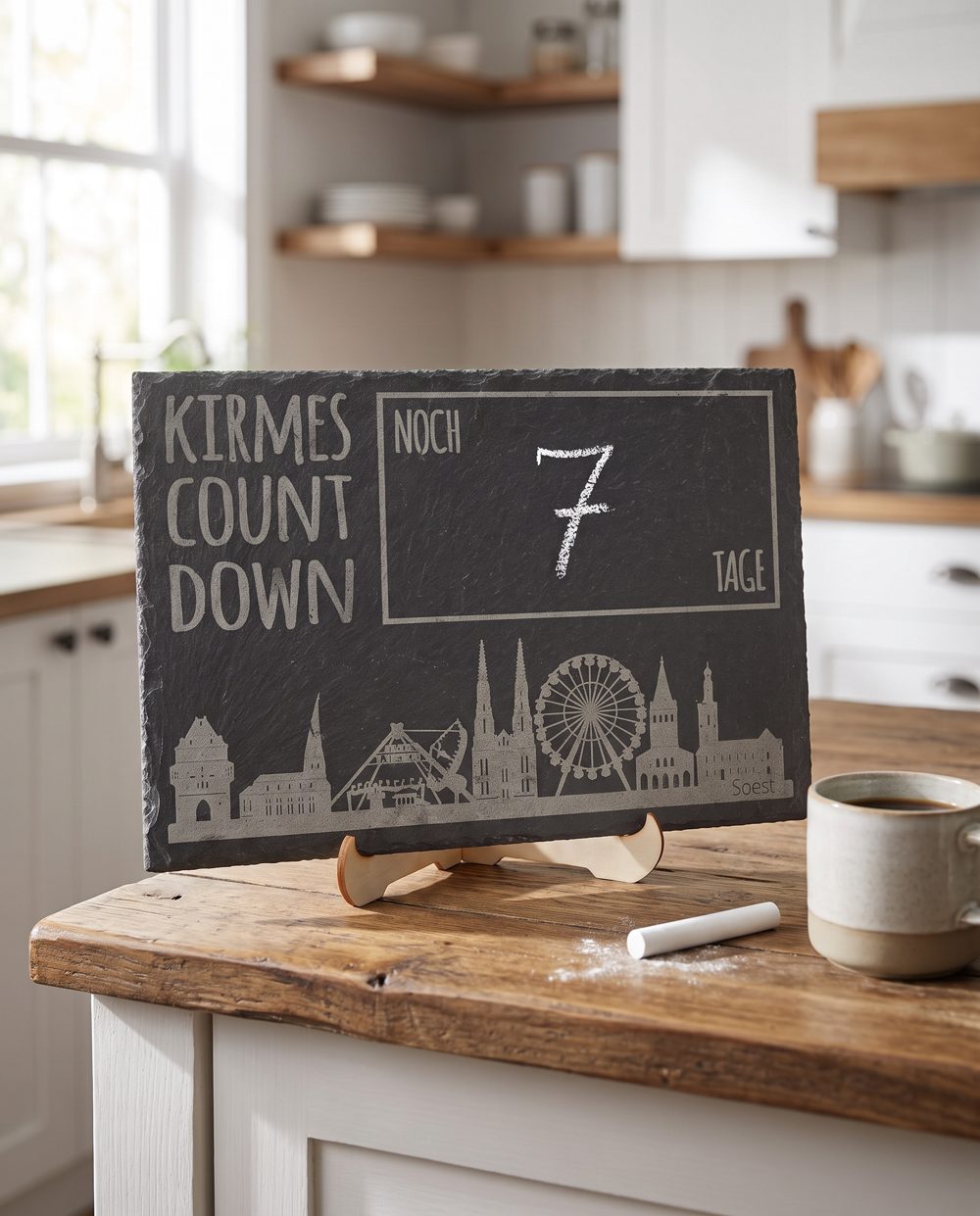 Kirmescountdown Schiefertafel in der Küche
