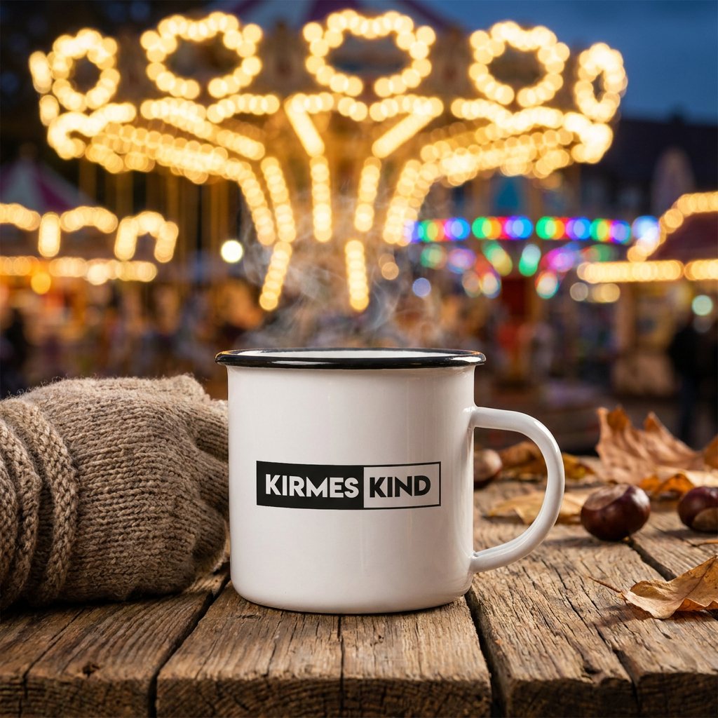 Kirmeskind Emaille Tasse auf der Kirmes