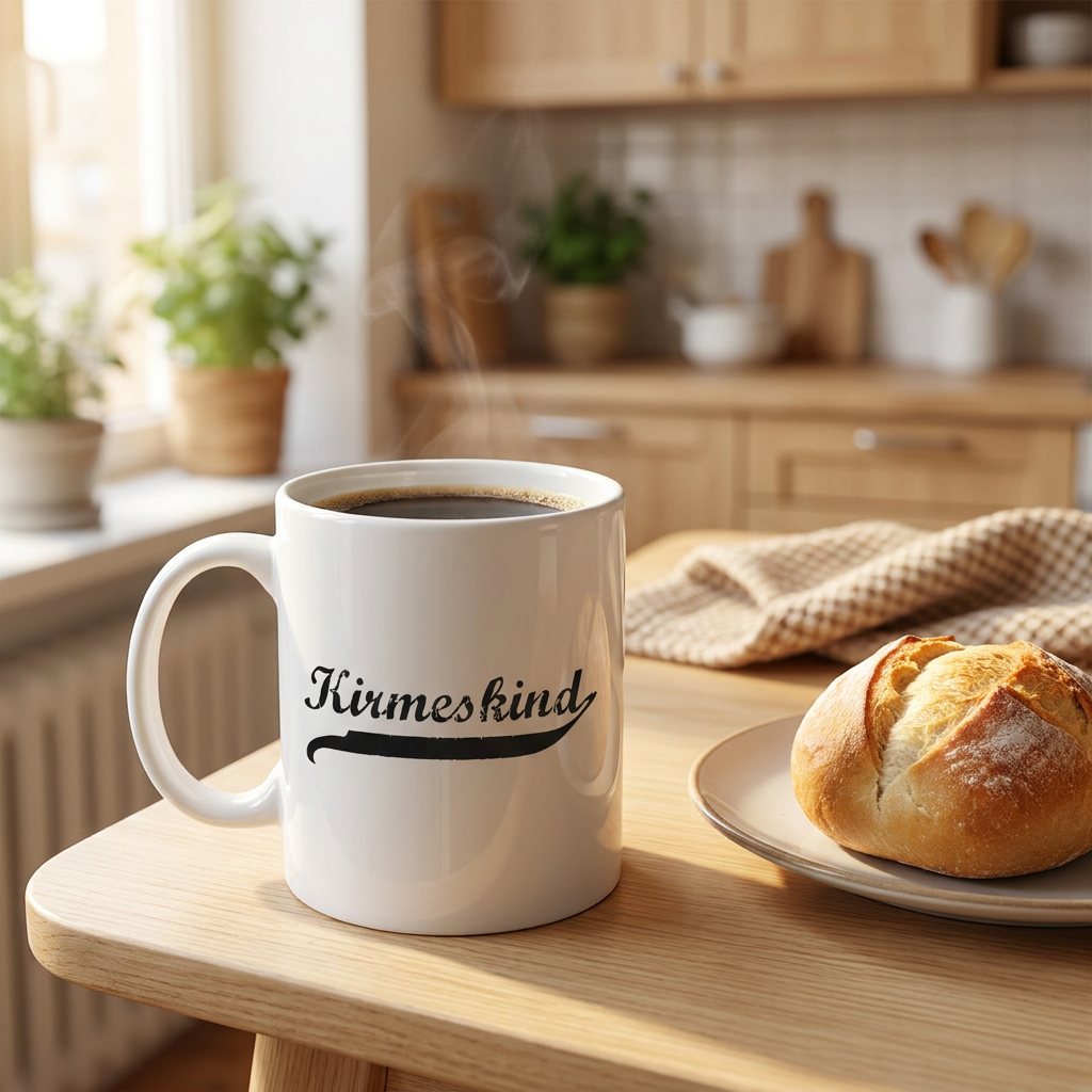 Kirmeskind Vintage Kaffeetasse beim Frühstück