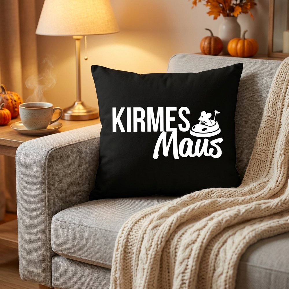 Kirmesmaus Kissen auf dem Sofa